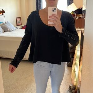 We the Free Black Long-Sleeved Scoop-Neck Shirt with Button Cuffs, size Medium